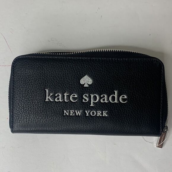 Kate Spade glitter on large embossed black leather continental wallet NWT - Picture 4 of 10